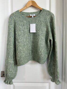& Other Stories Mint Green Openwork Crewneck Sweater